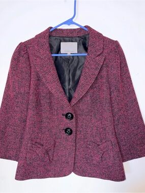 Classiques Entier Burgundy Pink Tweed Blazer Jacket